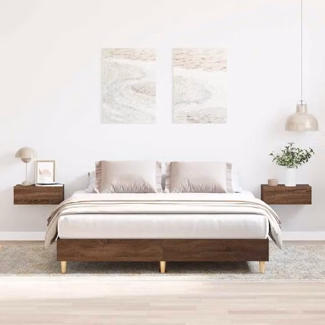 Berkfield Home Brown Oak Engineered Wood Bed Frame W: 140 cm, D: 200 cm