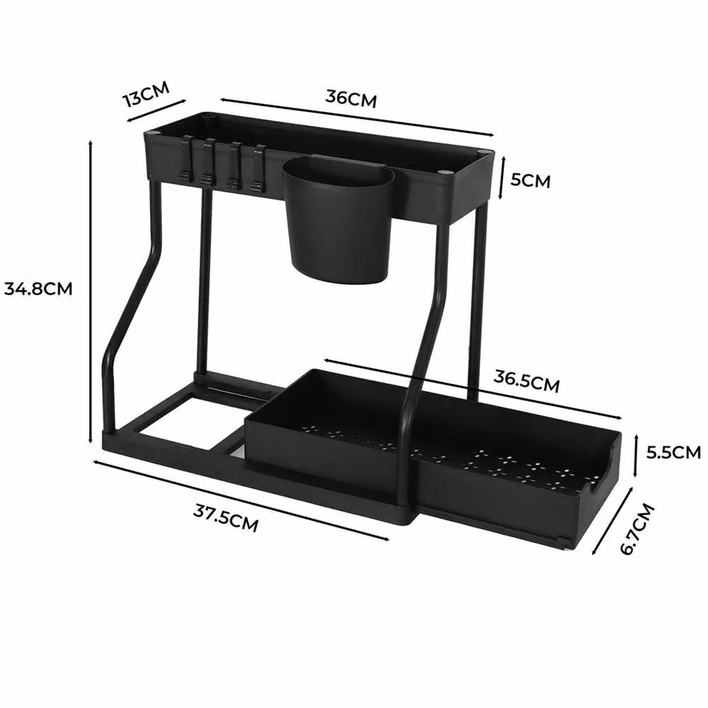 Nordara 2 Tier Under Sink Storage Organiser Pull Out Drawer Kitchen Shelf in Black – 2