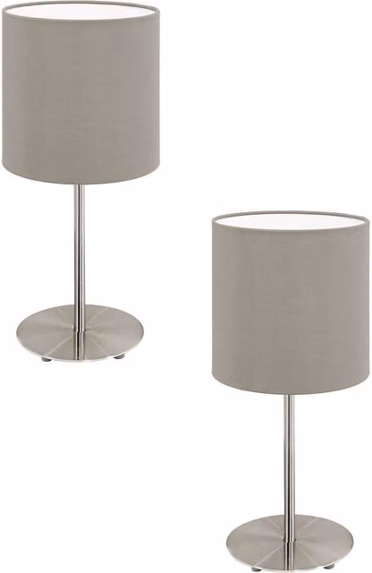 Loops 2 Pack Table Desk Lamps in Satin Nickel with Taupe Fabric Shade, E27 1x60W