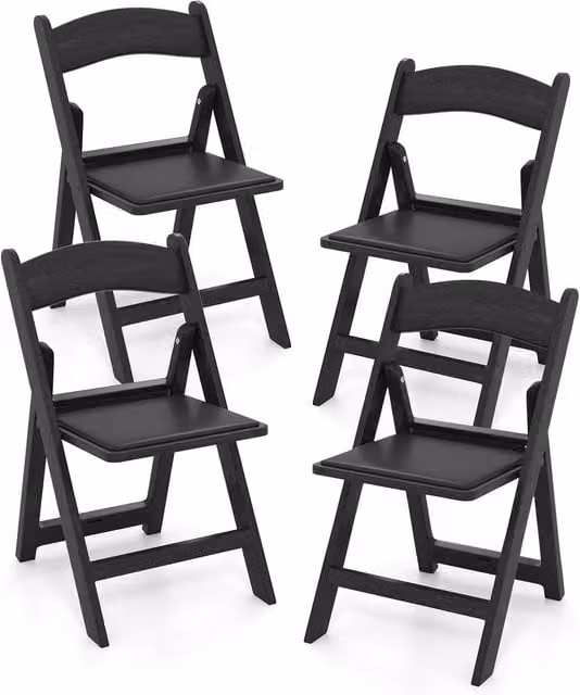 Gymax 4 Pack Black Resin Folding Patio Chairs with Padded Seats – 1