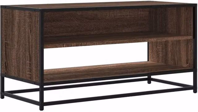 Berkfield Home Brown Oak TV Cabinet in Engineered Wood and Metal, W/D/H: 91 x 40 x 46 cm