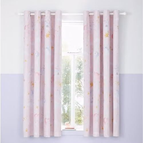 Catherine Lansfield Fairytale Unicorn Eyelet Curtains, Pink, W: 168 cm, H: 183 cm