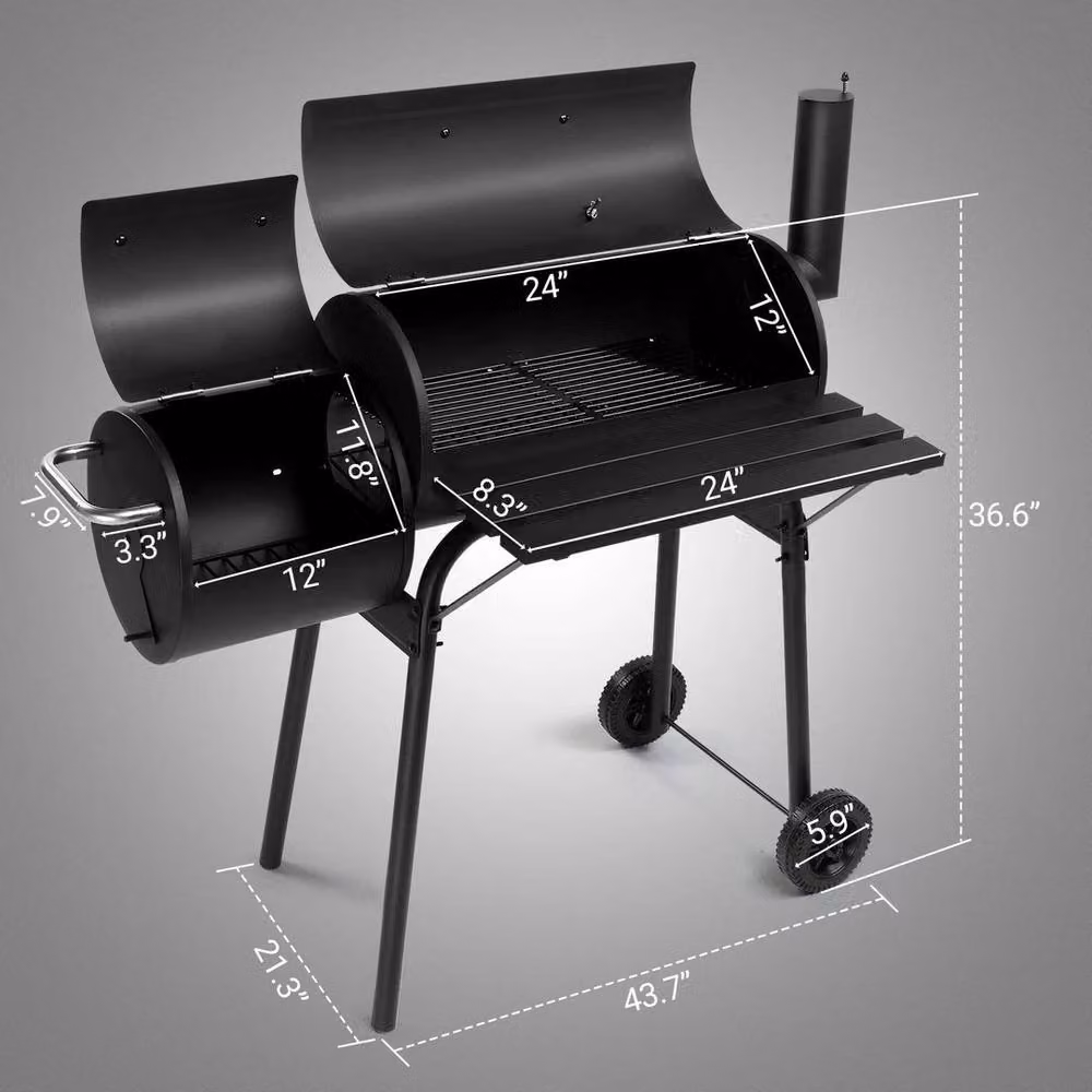 KORVIXA Large Offset Barrel Charcoal Smoker Barbecue in Black, W: 100 cm – 2