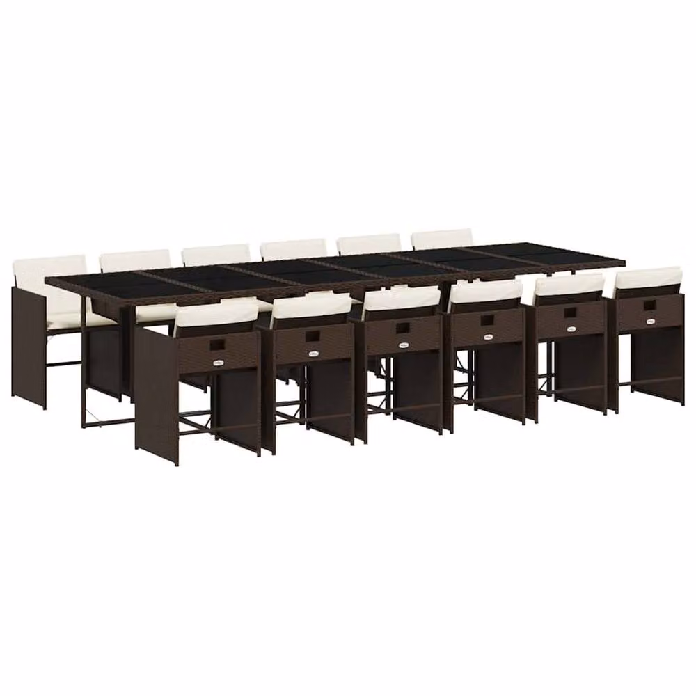 Berkfield Modern Polyrattan Garden Dining Set with Glass Top in Brown and White – 2