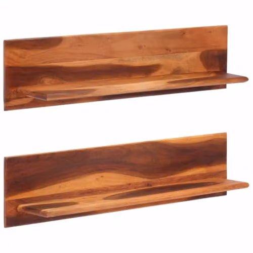vidaXL Set of 2 Modern Wall Mounted Acacia Wood Shelves, Brown, W/D/H: 112 x 26 x 26 cm