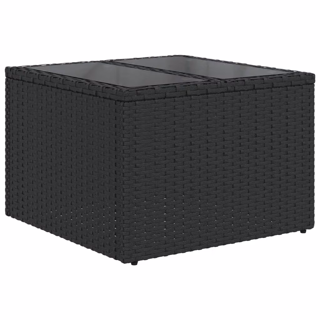 Berkfield Home Garden Table with Glass Top, Black Poly Rattan and Steel, W/D/H: 55 x 55 x 37 cm – 2