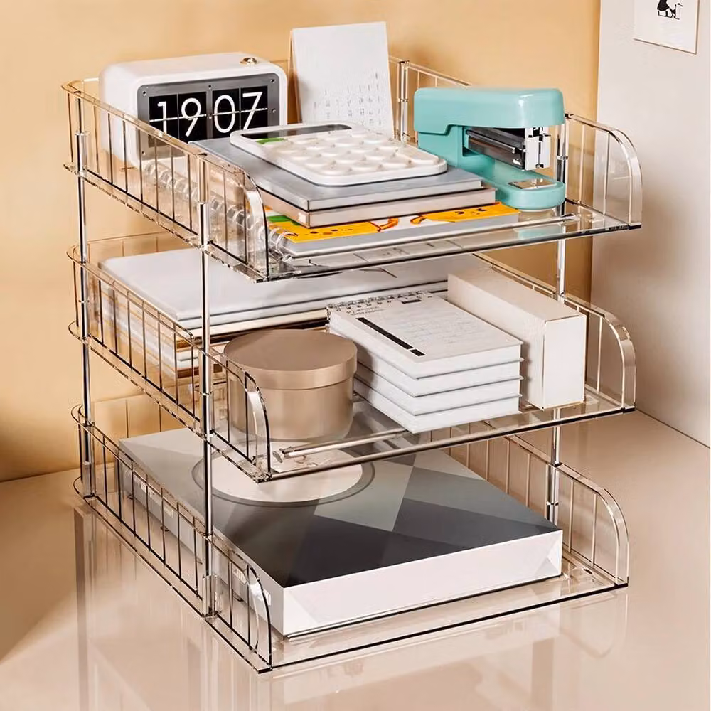 PAWNORA 3 Tier Letter Tray Holder in Clear Plastic, W: 35.4 cm, D: 25.7 cm, H: 29.4 cm – 2