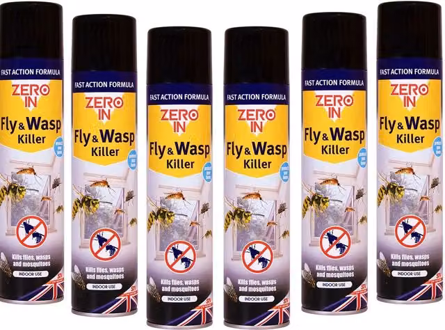 Zero In Fly and Wasp Killer Spray, 6 Pack, Multicolour