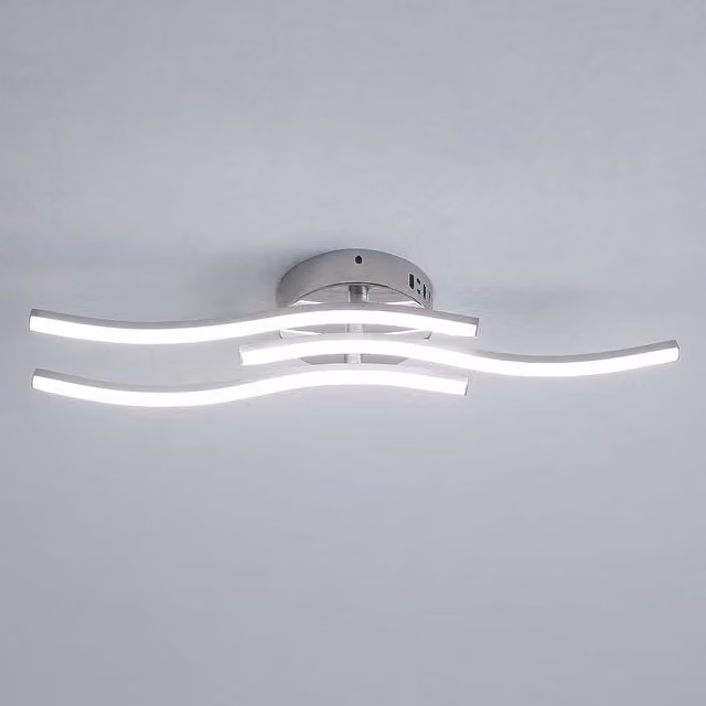 Pheashine Modern Silver 3-Wave LED Ceiling Light, 18W, 6500K Cool White, Diameter: 52 cm