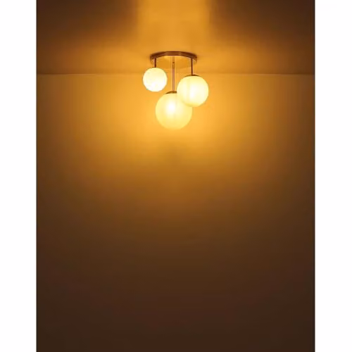 Netlighting Kop Cluster Ceiling Light with 3 Grey Alabaster Glass Spheres and Silver Metal Finish, H 45 cm – 3
