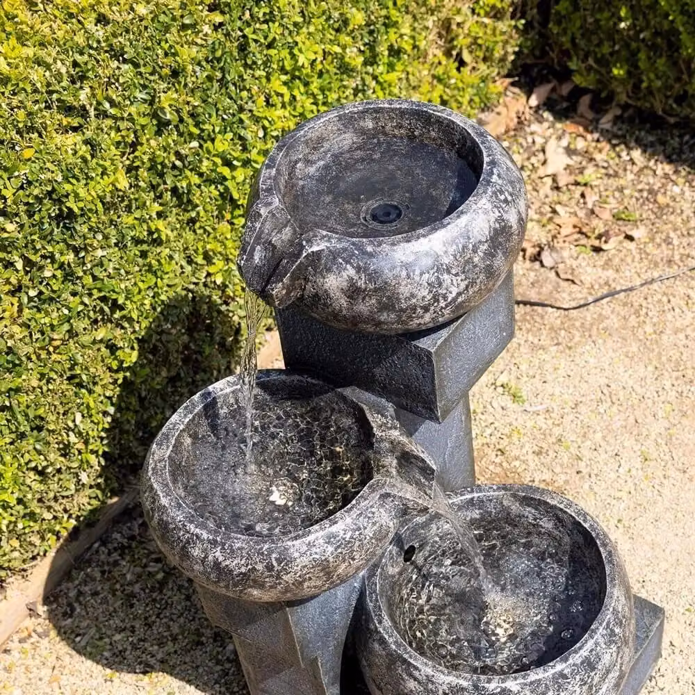 Primrose Tavira Cascading Tiered Bowls Water Feature with Lights in Grey, Height: 66 cm – 3