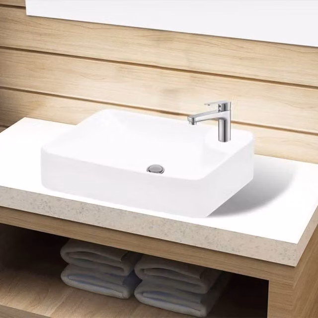 Berkfield Home Rectangular Ceramic Bathroom Sink Basin with Faucet Hole in White