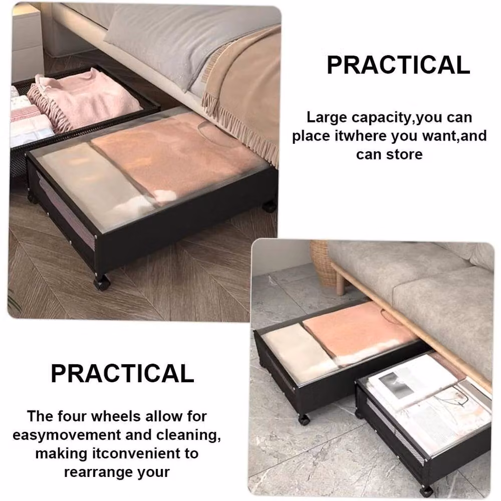 KORVIXA 2-Piece Black Metal Underbed Storage Organisers on Wheels – 5