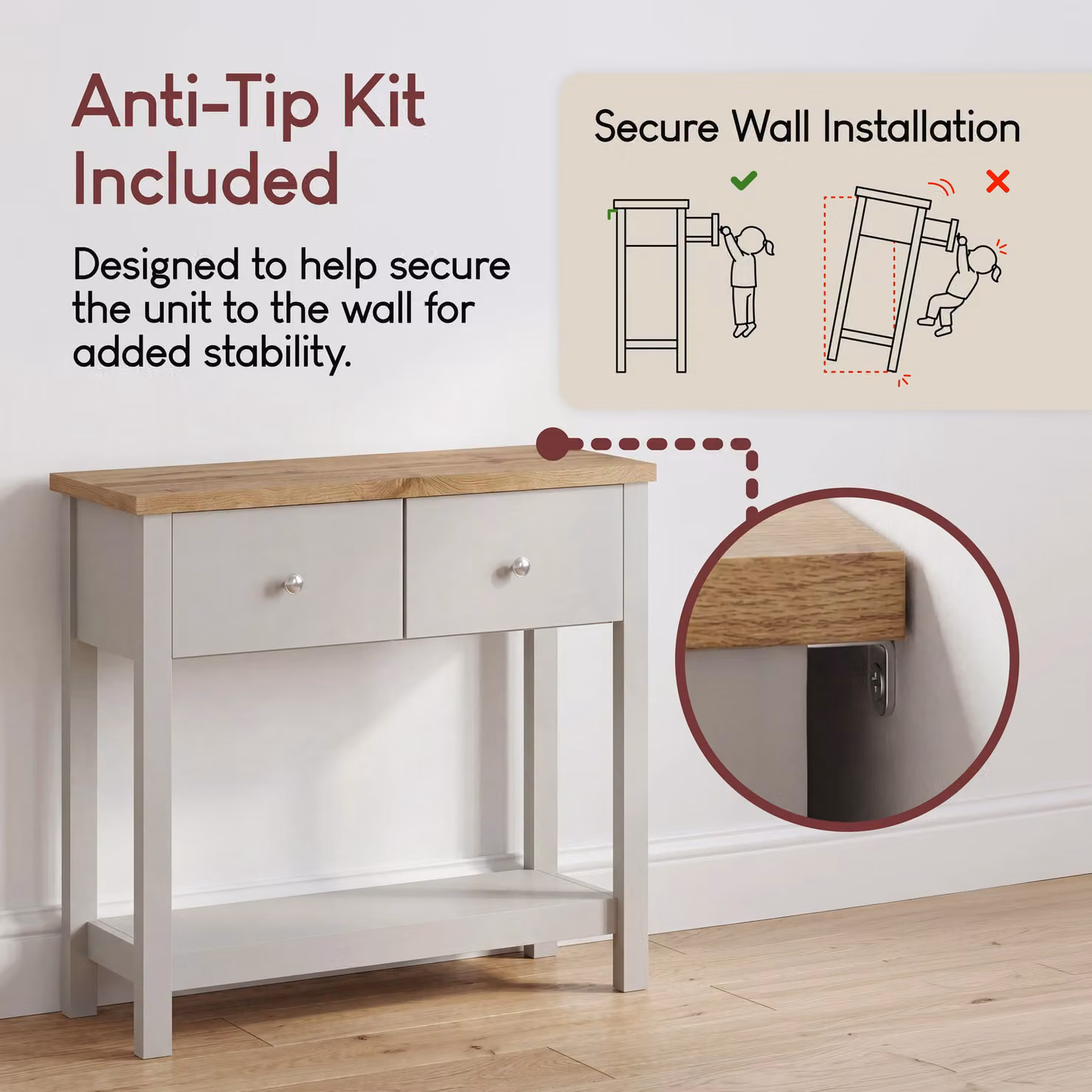 Vida Designs Arlington 2 Drawer Console Table Storage Organiser in Grey – 4