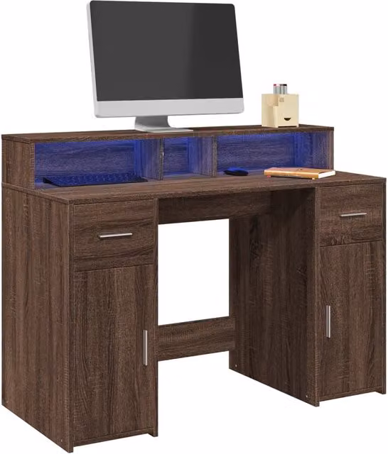 Berkfield Modern Brown Oak Gaming Desk with LED Lights, W/D/H: 120 x 55 x 91 cm – 1