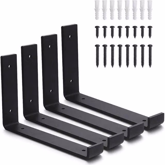 EONLION 4 Piece Heavy Duty Rustic Industrial Scaffold Board Wall Brackets in Matt Black Steel