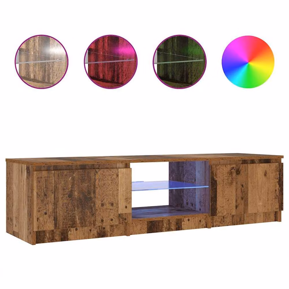 Berkfield Home TV Cabinet with LED Lights in Old Wood Brown, W: 140 cm, D: 40 cm, H: 35.5 cm – 3