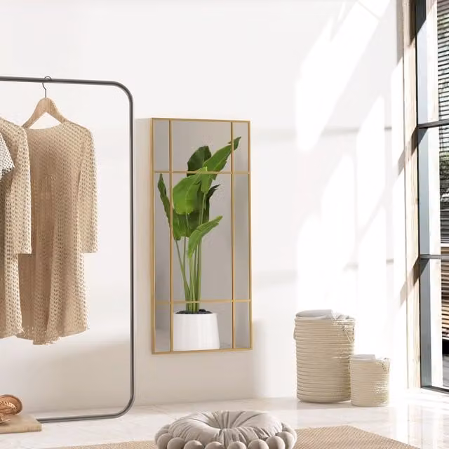 HOMCOM Rectangular Metal Frame Wall Mirror in Gold, W: 110 cm, H: 50 cm