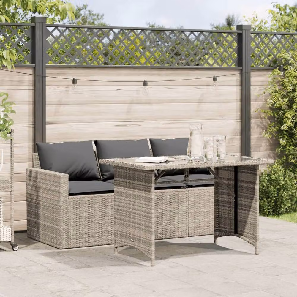 Berkfield Home Beautiful 2 Piece Garden Dining Set with Light Grey Cushions – 2