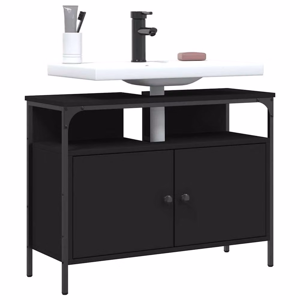 Berkfield Home Sturdy Bathroom Sink Cabinet in Black, W/D/H: 80 x 30 x 60 cm – 2