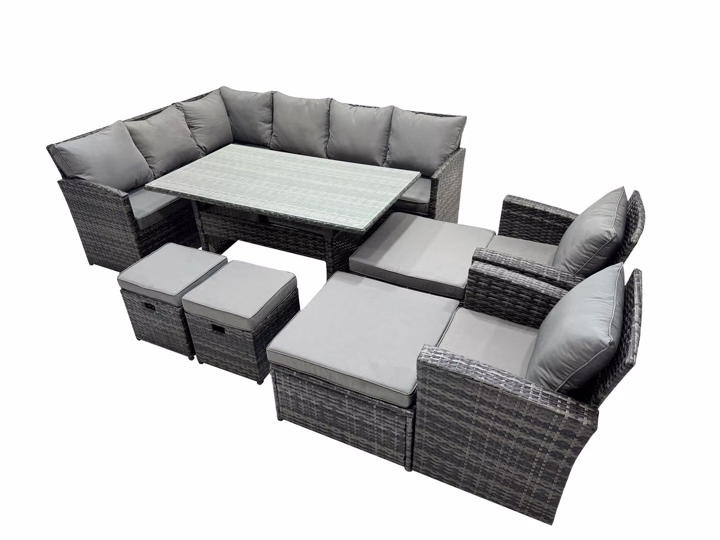 Fimous 12 Seat Dining Table Corner Sofa Set with 4 Stools and 2 Chairs in Dark Grey – 2