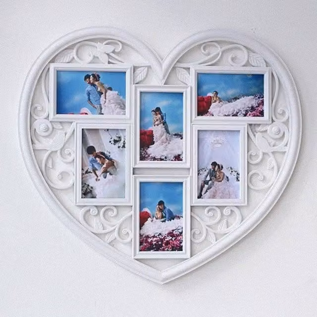 FLAVORA White Heart Shaped Multi Picture Wall Photo Frame
