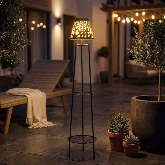 Garden Greatness 2 Tier Solar Pattern Floor Lantern in Black and Multicolour – 1