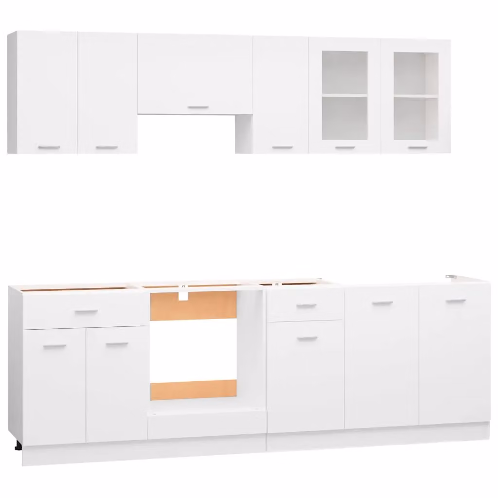 Berkfield Home 8 Piece Modern White Kitchen Cabinet Set with Hinged Doors and Drawers – 2