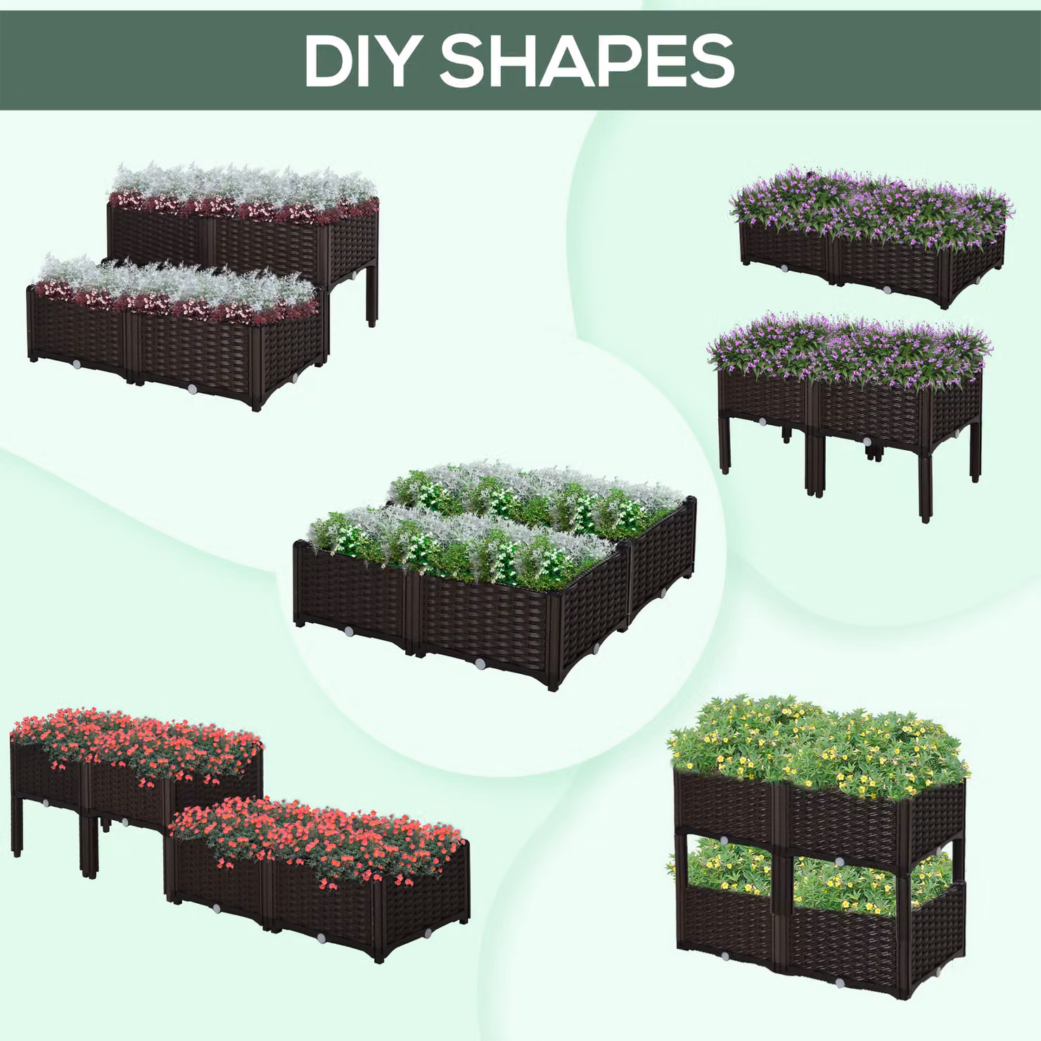 Outsunny Set of 4 Brown Raised Garden Bed Elevated Patio Planter Boxes for Vegetables and Flowers – 7