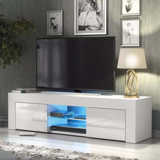 Creative Furniture Loom TV Unit in White with Glossy Doors, W: 130 cm, D: 35 cm, H: 35 cm