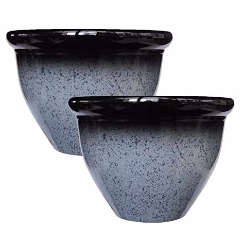 Simpa Speckle Glaze Effect Grey Plastic Planter Pots, Set of 2, H 22 cm x Diameter 30.5 cm – 3