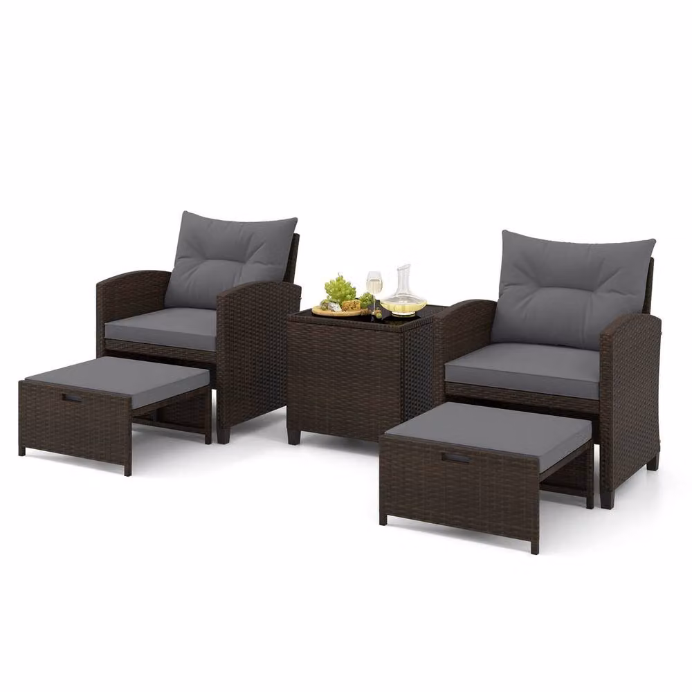 Gymax 5 Piece Grey Rattan Patio Furniture Set with Cushioned Wicker Chairs – 7
