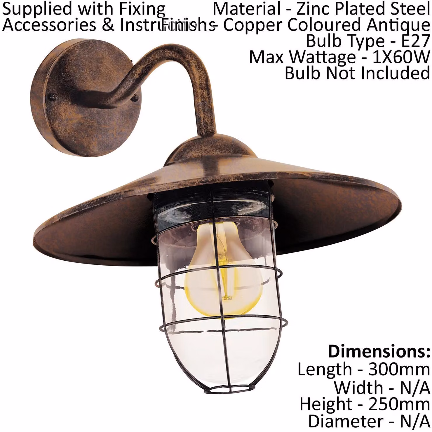 Loops 2 Pack IP44 Outdoor Wall Lanterns in Antique Copper with E27 Bulb Holder – 2