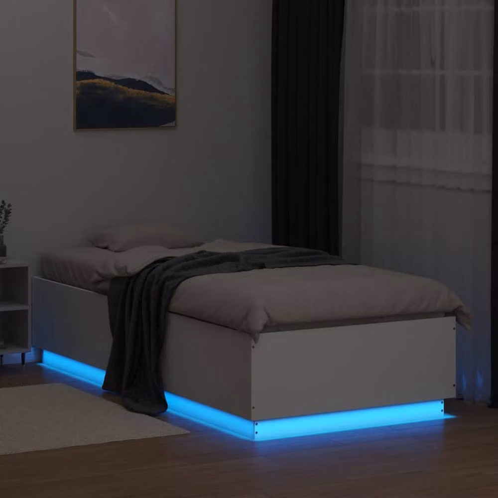 Berkfield Home Durable Bed Frame with Under-Bed LED Lighting in White, W/D/H: 90 x 200 x 40 cm – 3