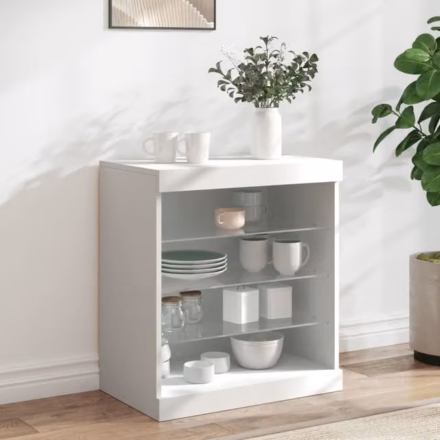 Berkfield Home Modern White Sideboard with Integrated LED Lights W: 60.5 cm, D: 37 cm, H: 67 cm – 1