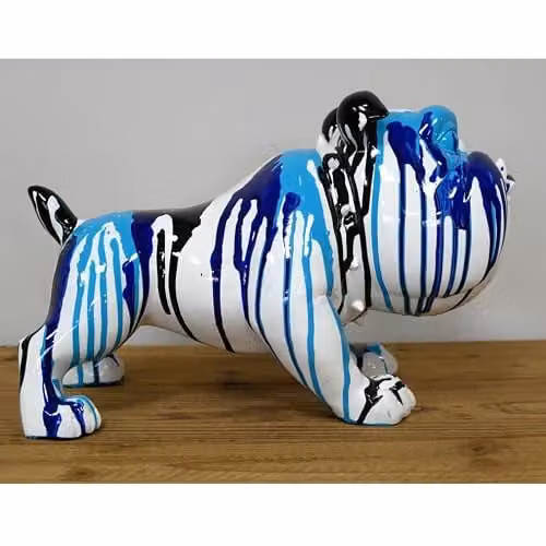 Gifts Direct 2 U Large Novelty Bulldog Figurine with Blue, Black and White Paint Dripped Design – 3