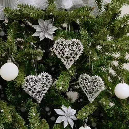 Melody Maison Set of 3 Silver Ornate Heart Christmas Baubles – 2