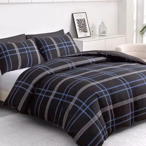 Pamposh Black Double Brushed Microfibre Duvet Cover Set with 2 Pillowcases, W/D/H: 200 x 200 cm