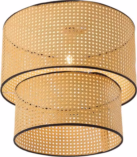 Livingandhome Scandinavian Rattan and Wood Suspended Cylinder Pendant Light in Beige and Brown