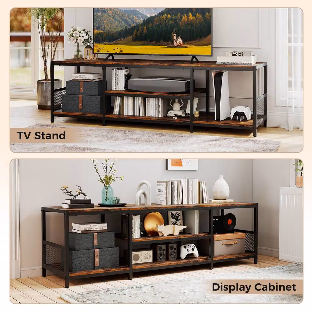 Costway Industrial Entertainment Center TV Stand in Brown for TVs up to 65 Inches – 6