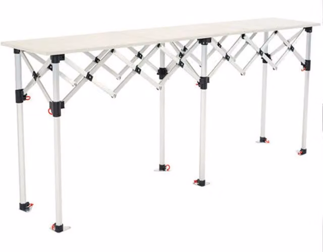 Instant Shelter Silver Concertina Table with Blow Moulded Top, W/D/H: 300 x 60 x 76 cm