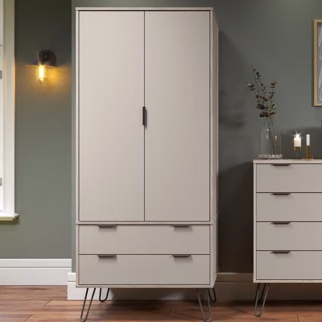 Core Products Augusta Double Wardrobe with 2 Doors and 2 Drawers in Driftwood and Calico