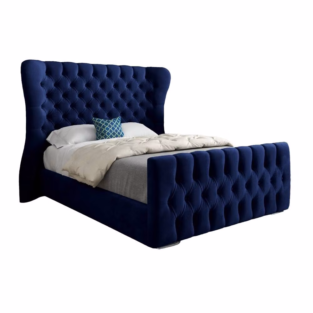 Casani Reedham Super King Upholstered Velvet Bed Frame in Blue, W/D/H: 200 x 189 x 137 cm – 3