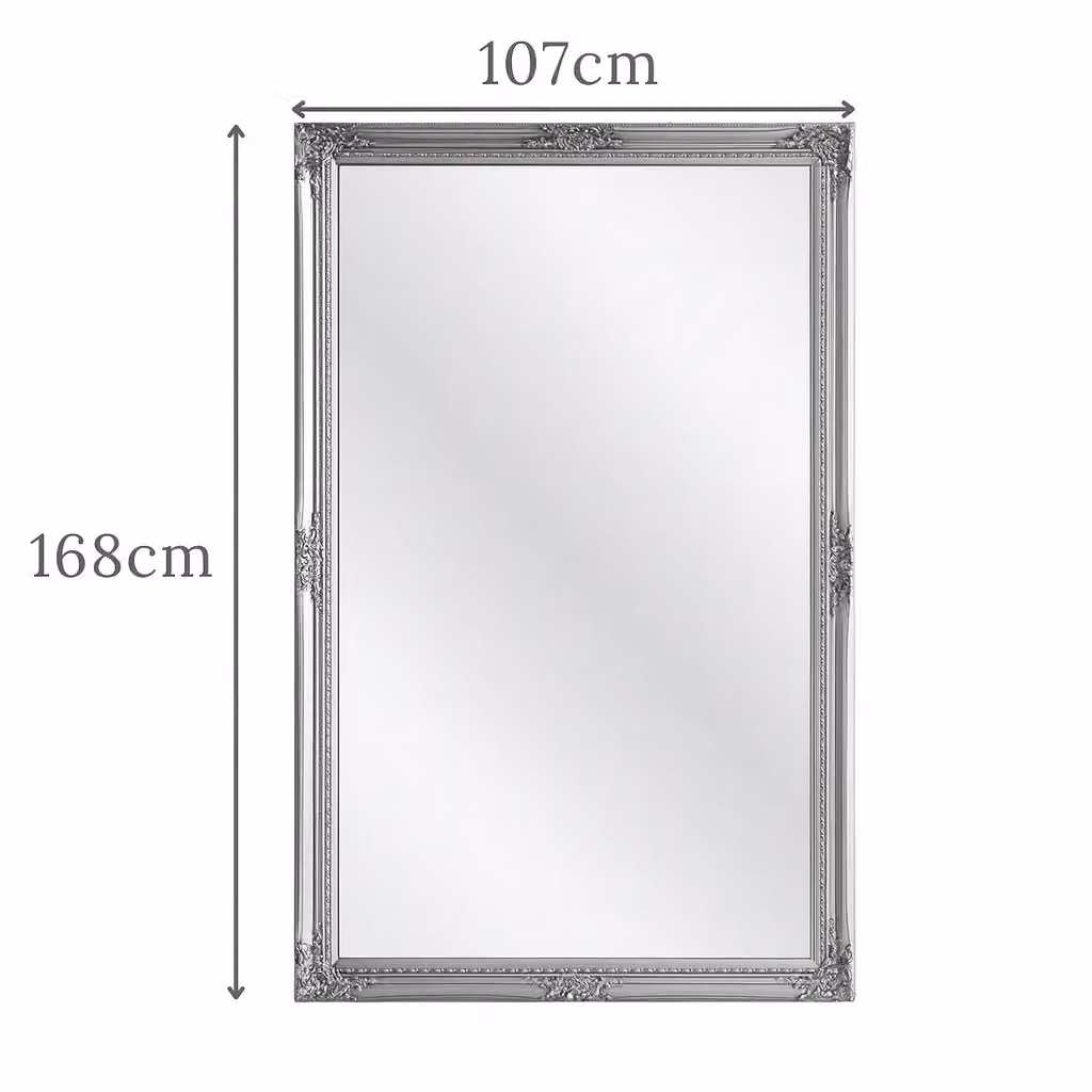 Agenzia 14 Antique Silver Ornate Rectangular Leaner Wall Mirror, H: 168 cm x W: 107 cm – 5
