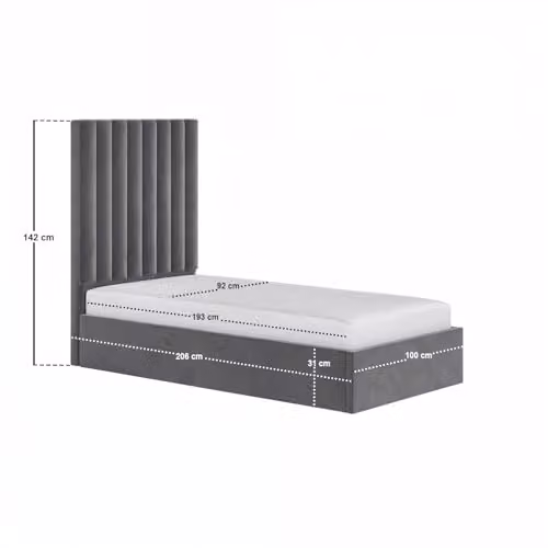 Flair Everley Single Ottoman Bed in Grey Velvet and Boucle, W/D/H: 90 x 190 x 45 cm – 2
