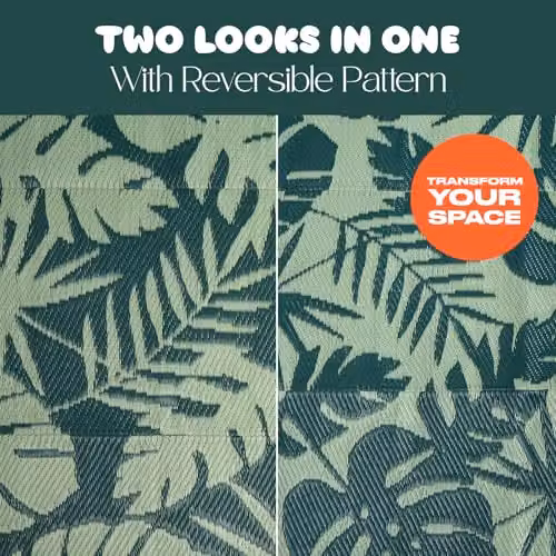 OHS Round Palm Print Outdoor Garden Rug, Green, Diameter: 170 cm – 3