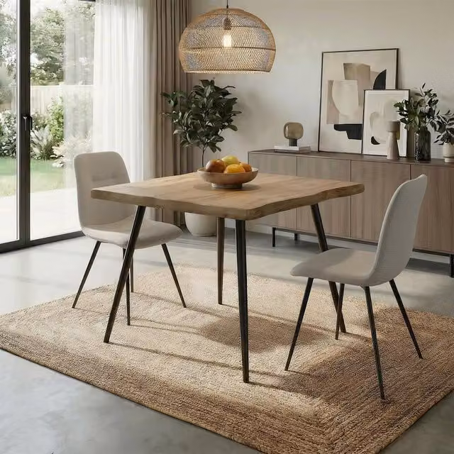 Home Source Avara Contemporary Dining Set with Square Table and Two Upholstered Chairs in White and Black, W/D/H: 80 x 80 x 75 cm – 1