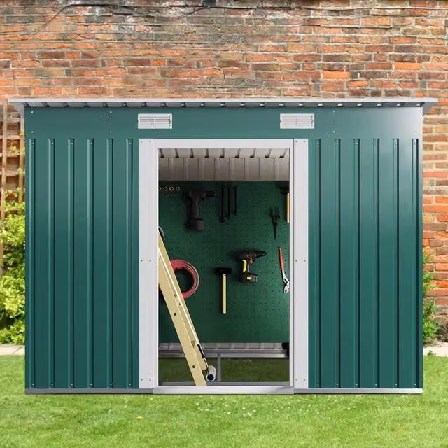 NESTLUNE Metal Garden Shed in Green, W/D/H: 120 x 100 x 182 cm – 1