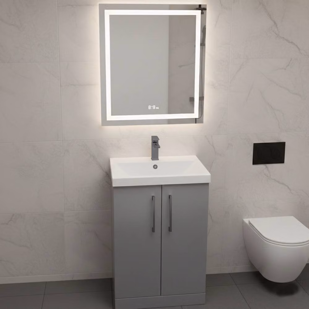 Balterley Modern Bathroom Vanity Unit with Basin and 2 Soft Close Doors, Satin Grey, W: 60 cm – 2