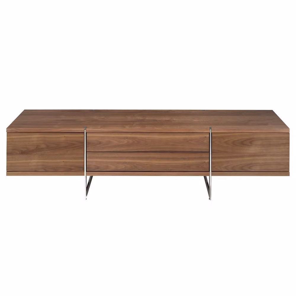Angel Cerda Walnut TV Stand in Brown with Chrome Stainless Steel, W/D/H: 180 x 46 x 46 cm – 2